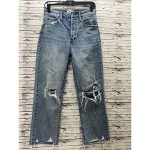 Pistola Women Jeans Size 26 Button Fly High Rise Distressed Cropped Hem Straight